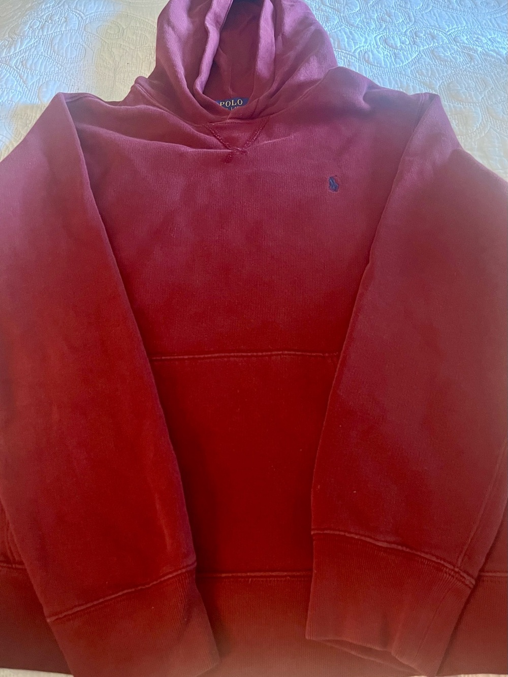 Polo Ralph Lauren Boys Burgundy Fleece Hoodie Size L (14-16) Pony Logo